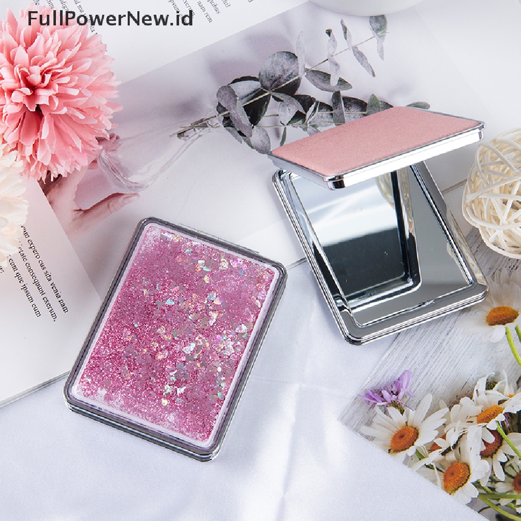 Power Mini Pocket Makeup Mirror Cermin Compact Kosmetik Kreatif Dengan Pasir Mengalir ID