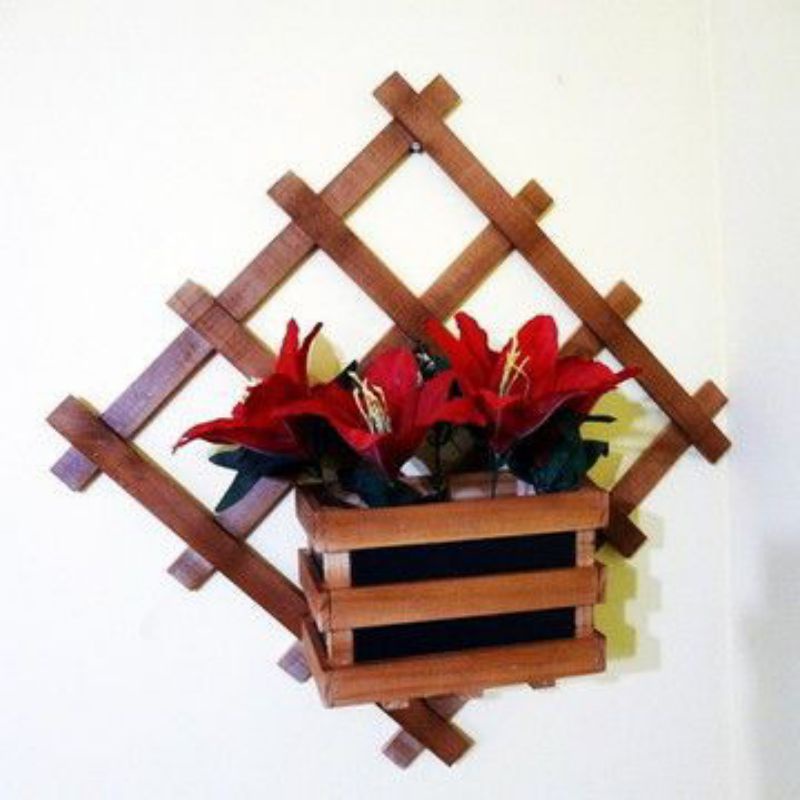 Rak pot gantung dingding anggrek rak kayu