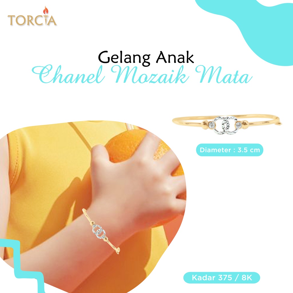 Gelang Bayi dan Anak Emas Asli Brand Mozaik Mata Kadar 375 Torcia