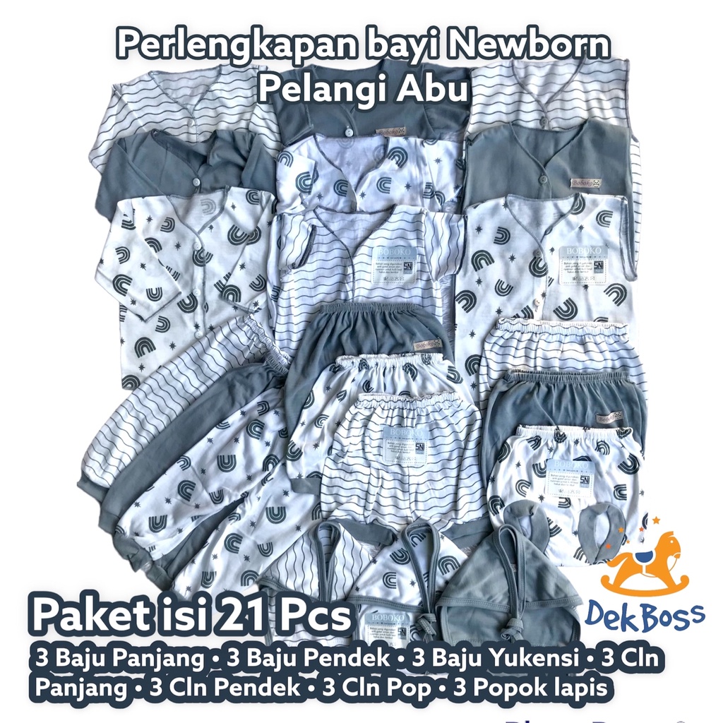 21 Pcs Paket Hemat Lahiran Lengkap Perlengkapan Baju Bayi Setelan Baju Anak Newborn Baby Gift Set Laki Perempuan Kado Hadiah Baru Lahir Celana Bayi Baju Bayi Motif warna Abu