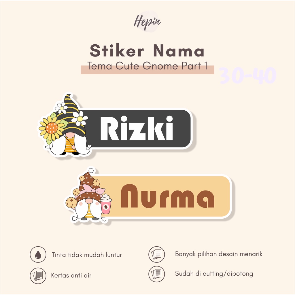 

(90 - 120 pcs) CUTE GNOME part 1/stiker lucu/label nama anti air/bisa custom nama