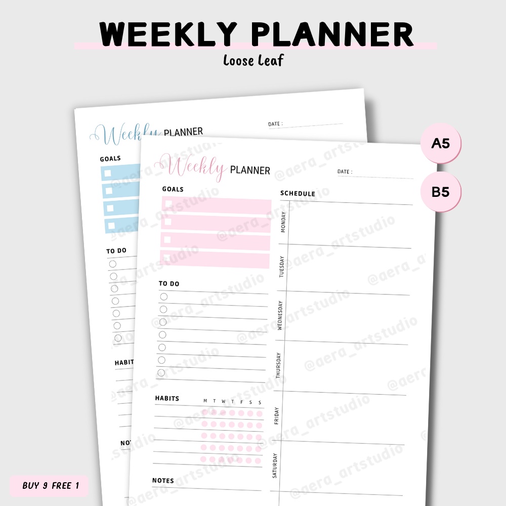 

(10 pcs) LA500 Weekly Planner : Loose Leaf - by Aera Art Studio | Isi Kertas Binder A5 B5 - Isi Kertas Notebook - Refill Binder Paper A5 B5 - Planner Paper - Journal Paper - Kertas A5 - Kertas B5 - Loose Leaf Aesthetic