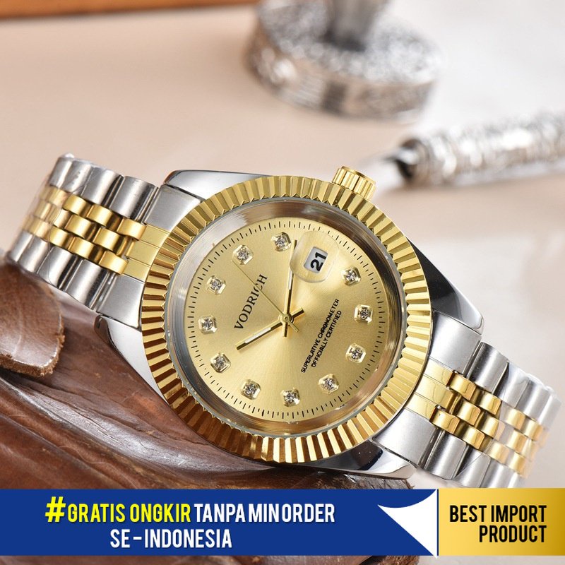 Jam Tangan Pria   Mewah Log Kalender Quartz Tahan Air Tiga Pin 40Mm Lima-Bead Watch   Import Berkual