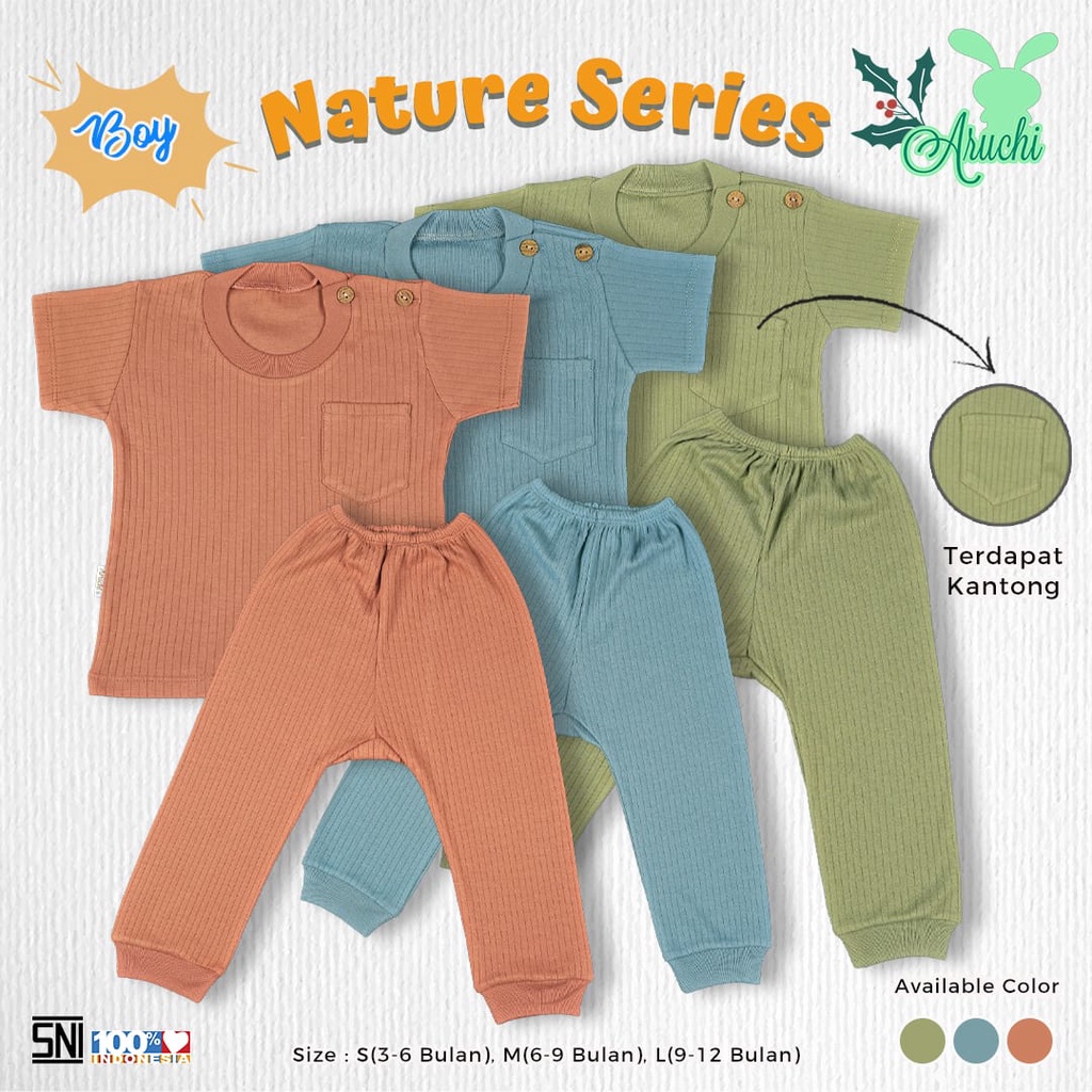 ARUCHI NATURE SERIES SETELAN BAJU PENDEK CELANA PANJANG 3-12 BULAN