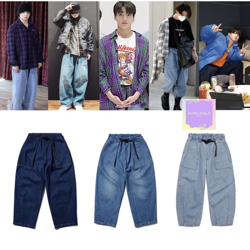 (PO) OFFICIAL MINIMAL PROJECT Washed Fatigue Balloon Denim Pants worn by BTS Jungkook JK