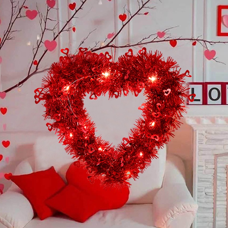 Produk Hias Hari Valentine/New Valentine Day Red Love Pendant Garland with Lamp/LED Sequin Peach Door Pendant/Alat Peraga Rangkaian Suasana Wedding &amp; Memorial Day