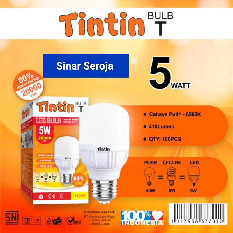 Bohlam Lampu LED Tintin 5 Watt Paket 10 Pcs Murah