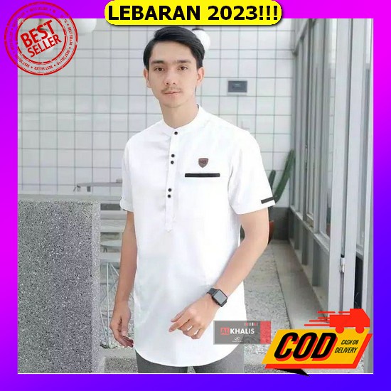 Casella Baju Koko Pria Lengan Panjang Exclusive Premium | Baju Koko Putih Lengan Panjang 9769 White 