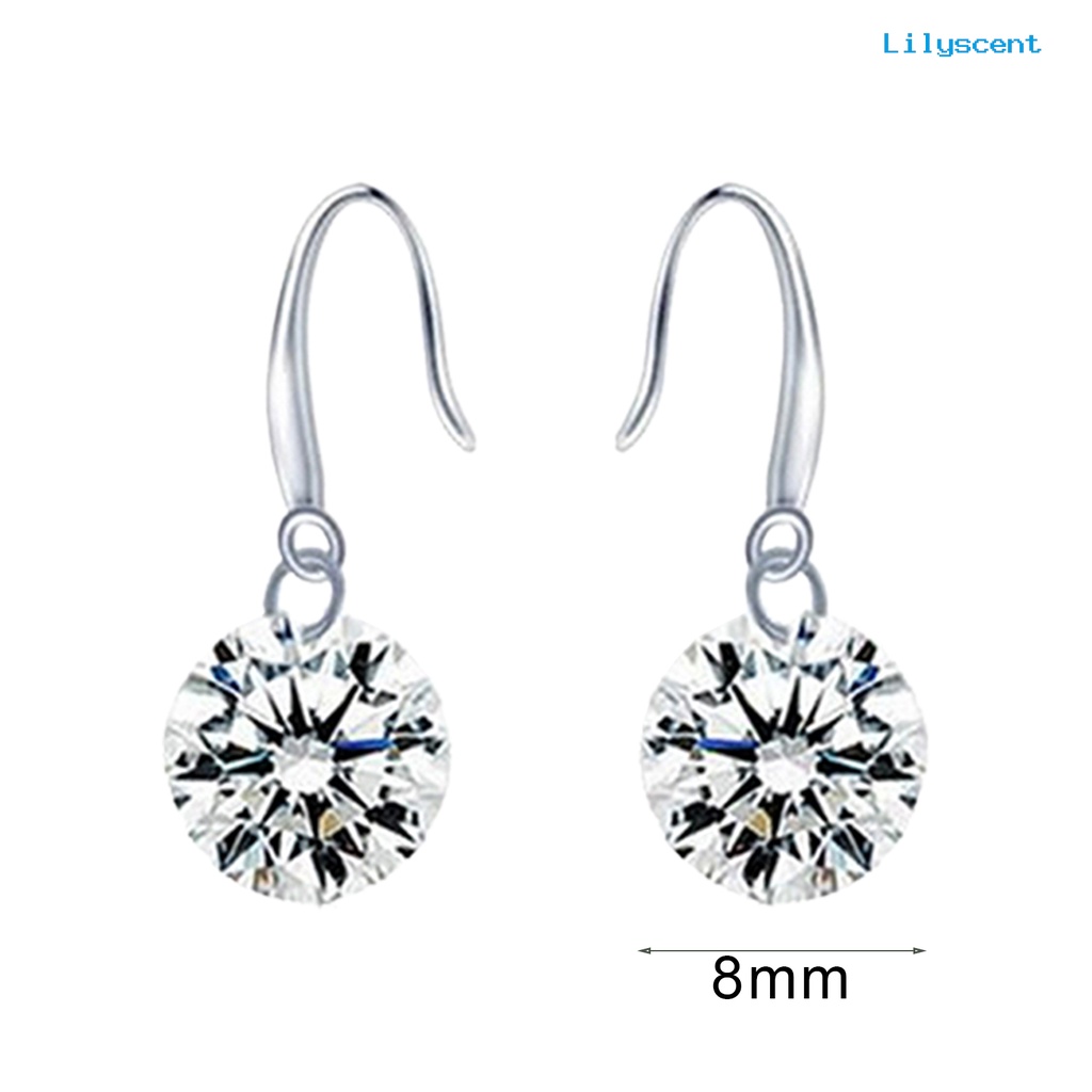 [LS] 1pasang Anting Kait Menjuntai Cubic Zirconia Fashion Wanita Berlapis Perak Untuk Pesta Pernikahan