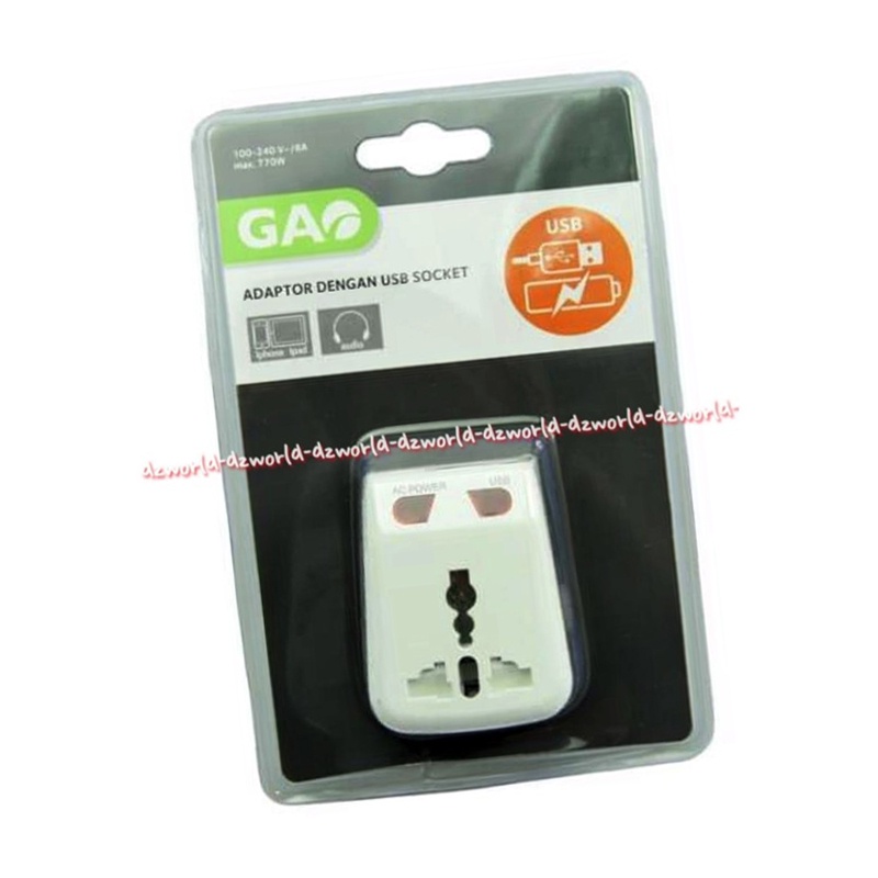 Gao Travel Adaptor Dengan Charger Usb Socket Dilengkapi Lampu Indikator Gao Kontak Adaptor Travel Travelling Warna Putih