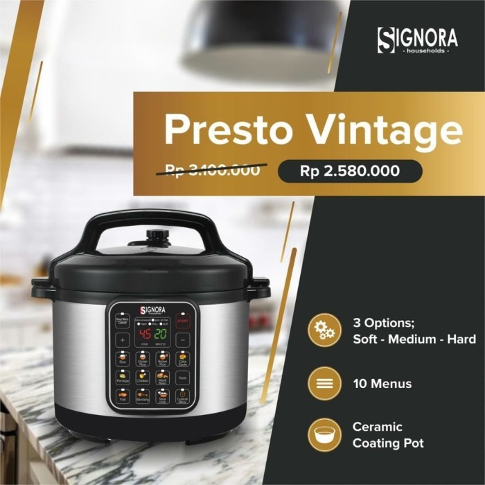 SIGNORA PRESSURE COOKER PRESTO VINTAGE  ELECTRIC PRESTO SIGNORA 5L