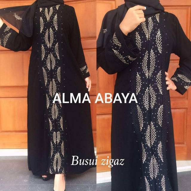 abaya  ALMA ABAYA HITAM TURKEY ZIGAS PLUS PASMINA (BUSUI)(R2W0) Gamis Abaya Abaya Turkey Abaya Turke