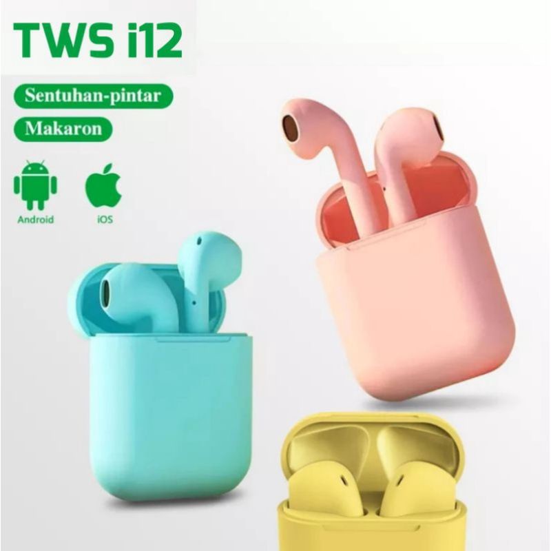 ISC Headset Bluetooth Wireless TWS Inpods 12 Macaron Color TWS i12 Headset Wireless V5.0