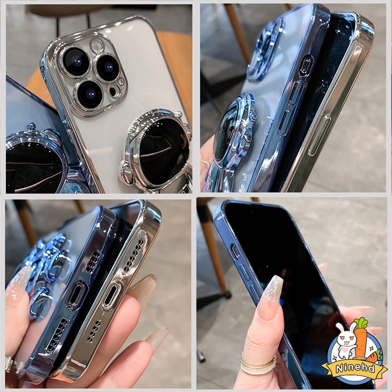 Soft Case Silikon 6D Plating Shockproof Dengan Stand Holder Untuk iPhone 14 13 12 11 Pro Max 7 8 Plus SE 2020
