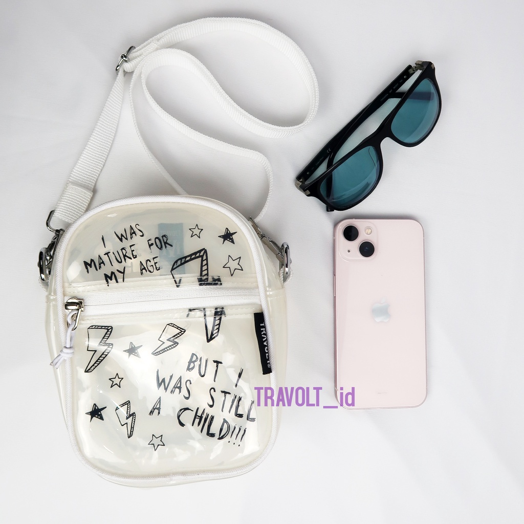 Mini Sling Bag - Travolt - Tas Transparan - Tas Selempang - Real - White - Putih