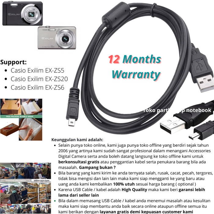 Kabel Usb Cable Charger Casio Exilim Ex-Zs5 Ex-Zs20 Ex-Zs6 Kabel Data