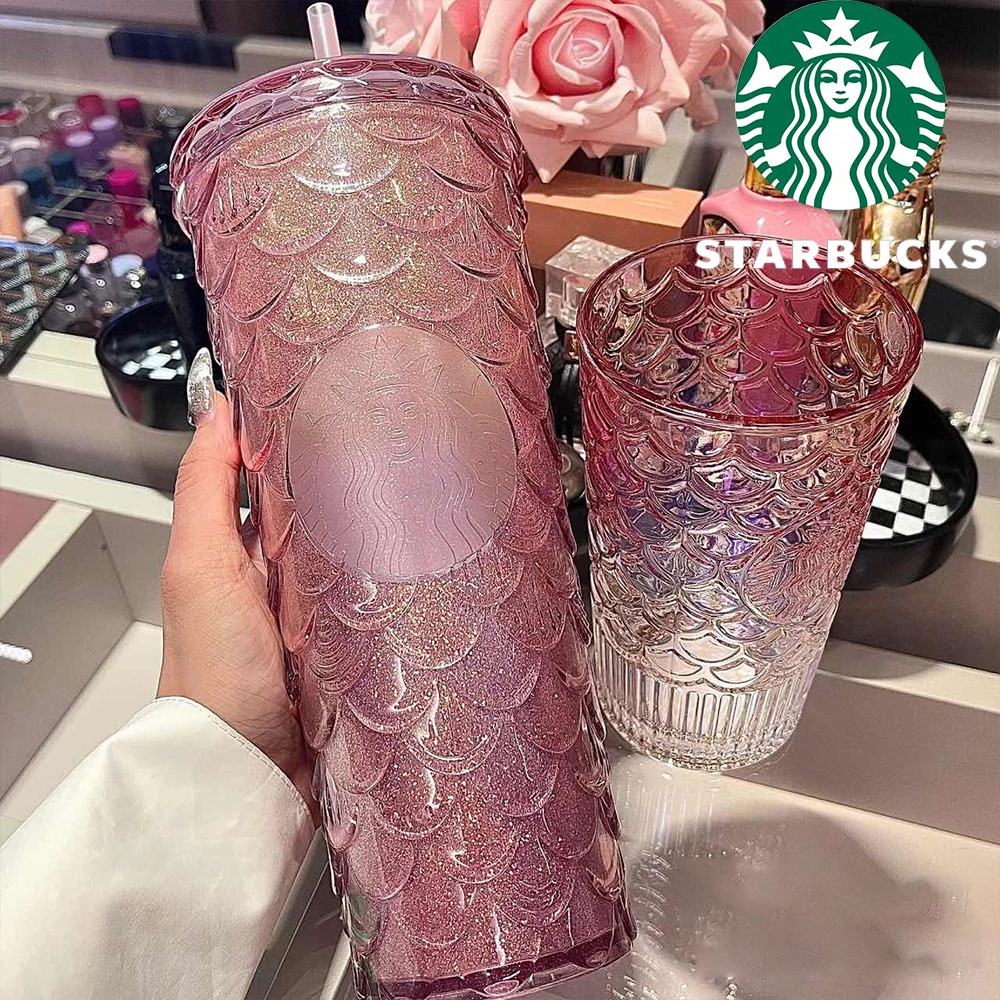 710ml Starbucks Tumbler Fish Scale Straw Cups Starbucks Mermaid Pink/Purple Cold Cup Tumbler Starbucks Botol minum