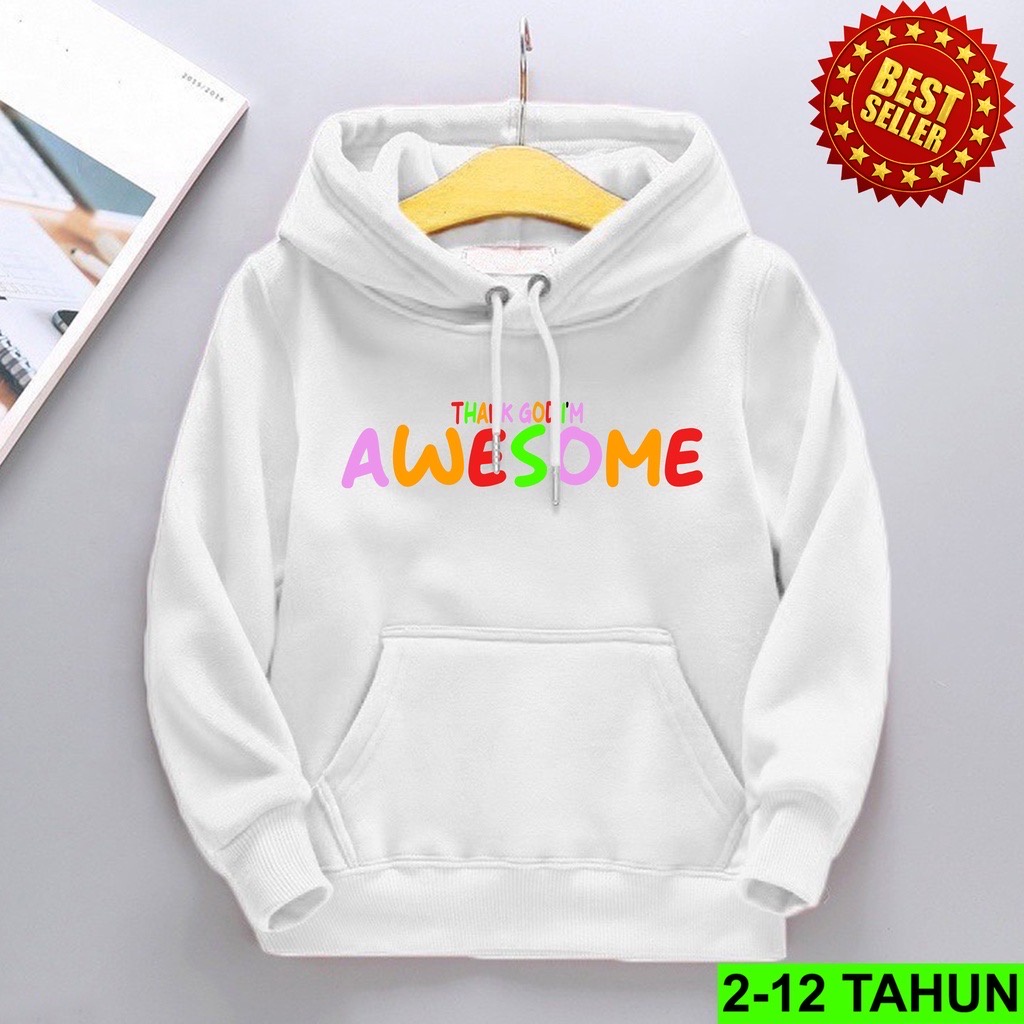 Jumper Hoodie Anak  AWESOME II Jaket Hoodie Anak Viral II Sweater Hoodie Kids Sz M - XL ( Laki Laki &amp; Peremepuan )