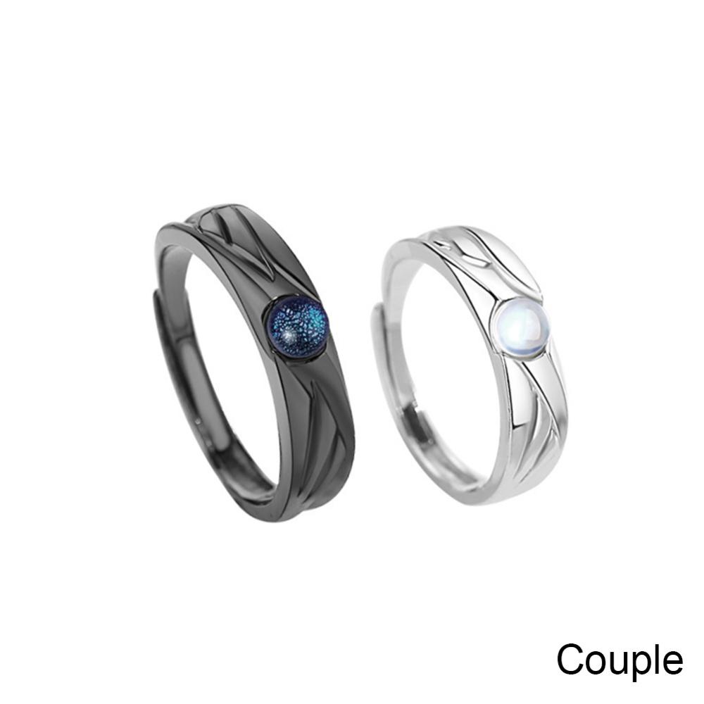 Timekey Fashion Retro Berwarna Glasir Moonstone Pasangan Cincin Malaikat Dan Setan Hitam Putih Pasangan Cincin Yang Dapat Disesuaikan Perhiasan Hadiah F7M6