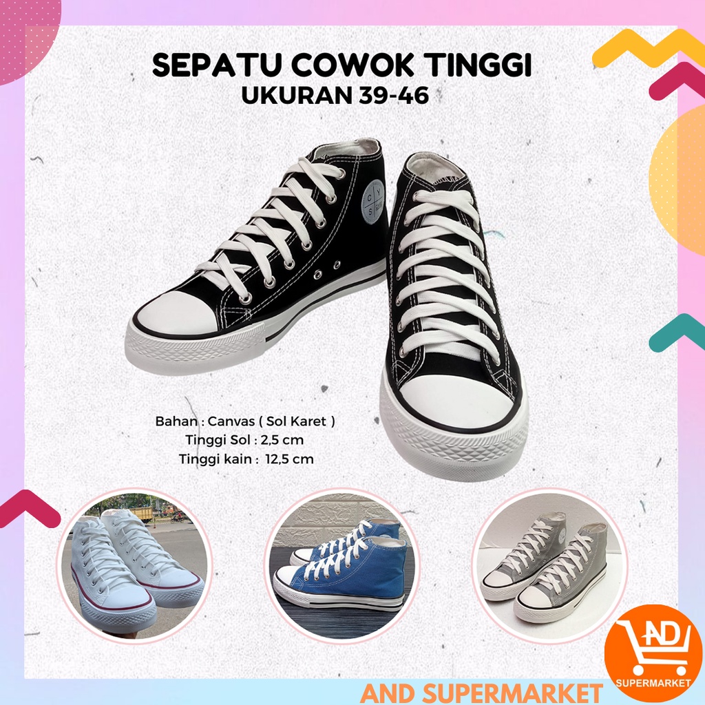 AND / COD / Sepatu Sneakers Pria Import Sepatu High Bertali Cowok Sepatu Kanvas Lak-Laki Kasual Polos Sepatu Pria Murah SPT-08