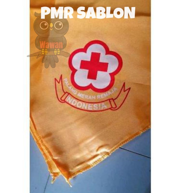 syal PMI PMR warna kuning sablon dan bordir scraft PMI PMR