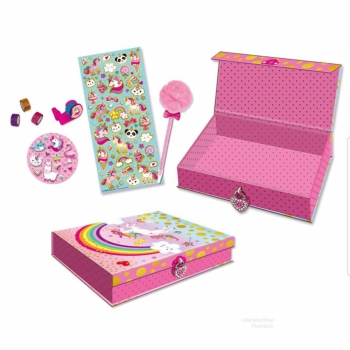 

Note Kotak Simpan Berkunci Keepsake Lockbox Unicorn & Pompom Pen Hot Focus