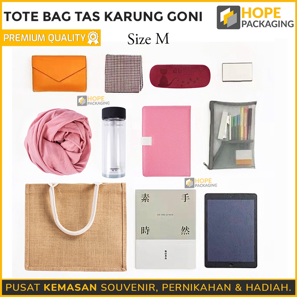 Tas Goni Laminasi S 23x21x15 cm / Tote Bag Tas Karung Goni / handle Cream
