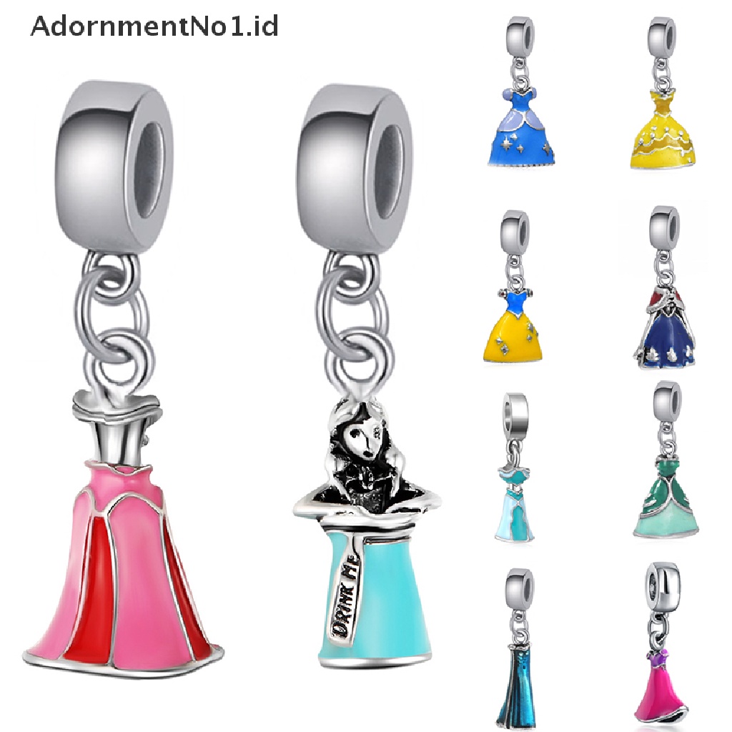 [AdornmentNo1] Princess Dress Beads Perak Berlapis Lubang Besar Liontin DIY Perhiasan Wanita Aksesori Manik-manik Gaun Putri Enamel Sweetie Kreatif Berlapis Perak Lubang Besar Pesona Liontin Je