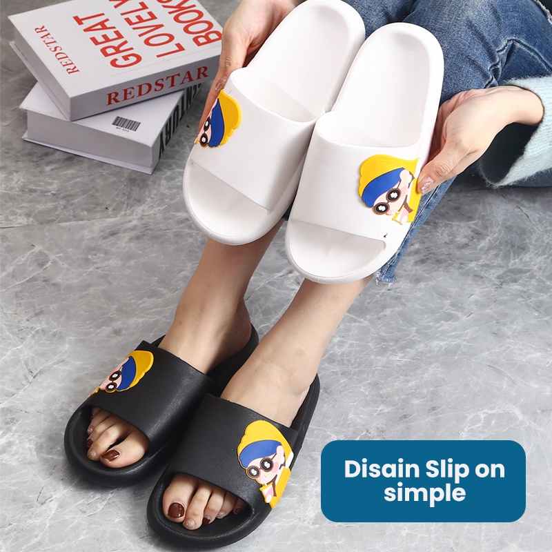 Mainland Sandal Slip On Wanita Model Cewek Lucu Sendal Rumahan Comfy Kekinian Anti Slip HSN142