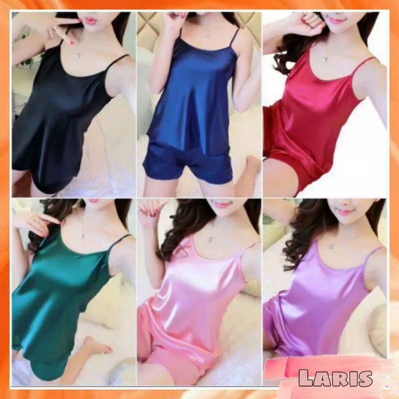 Laris - Set Tanktop JUMBO XXL Satin import / Set kensi satin / Set tank satin import / Tank Top one 