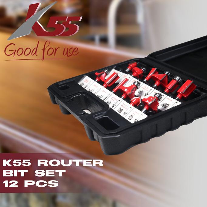 

K55 Mata Profile Sudut Kayu Furniture Set 12pcs Handy Craft Router Bit