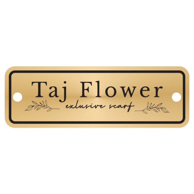 

Label akrilik Taj Flower gold ukuran 3x1 cm tulisan hitam 100 pcs