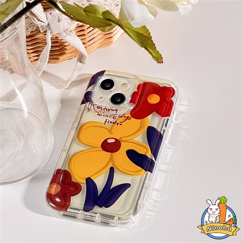 IPHONE Casing Kompatibel Untuk Iphone14 13 12 11 Pro Max X Xr Xs Max SE 8 7 6 6s Plus Silikon Anti Jatuh Soft Case Ins Gaya Lukisan Cat Minyak Bunga Casing Ponsel Shockproof Cover Pelindung