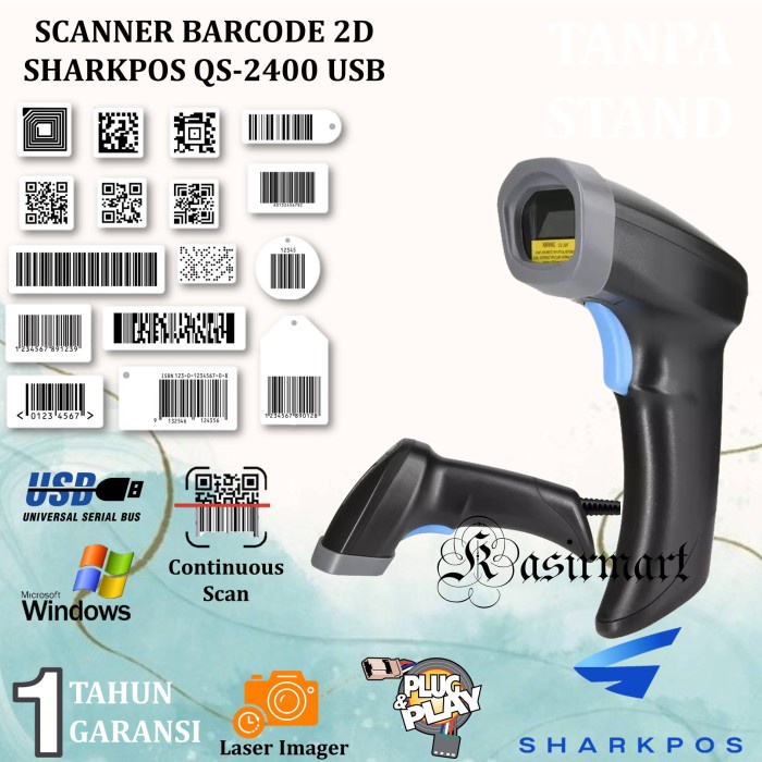 SHARKPOS QS2400 SCANNER BARCODE 1D 2D USB TEMBAK HANDHELD SCAN QR CODE EFAKTUR TANPA STAND QS 2400