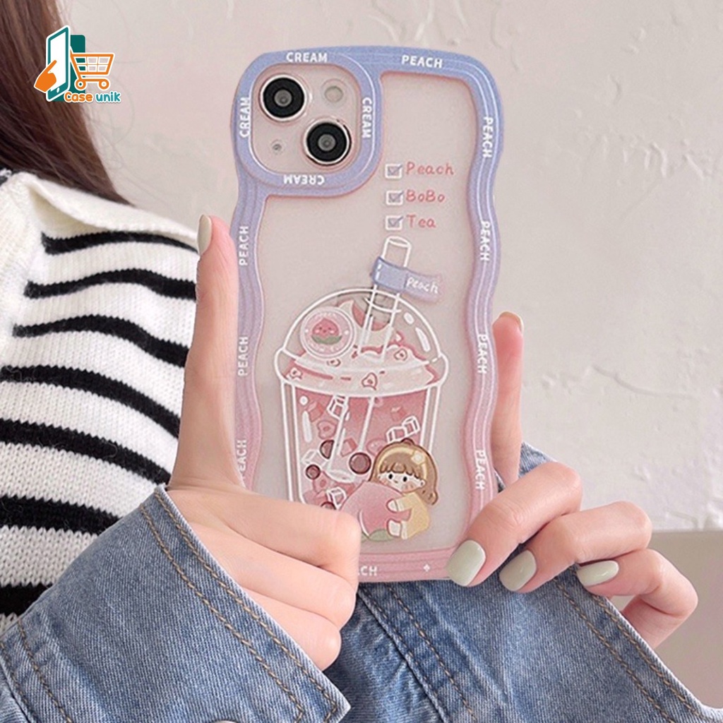 SS132 CASING SOFTCASE PEACH BOBA TEA FOR IPHONE 7 8 7+ 8+ XR X XS MAX 11 12 13 14 PRO MAX 14 MAX CS5184