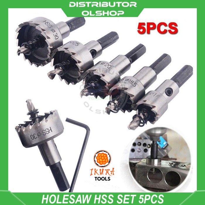 Holesaw HSS Set 5 Pcs Mata Bor Hole Saw Plastik Besi Kayu Metal
