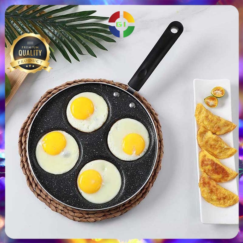 Teflon Panci Telur Omelet Anti Lengket Egg Fyring Pan Non-stick 4 Holes Black