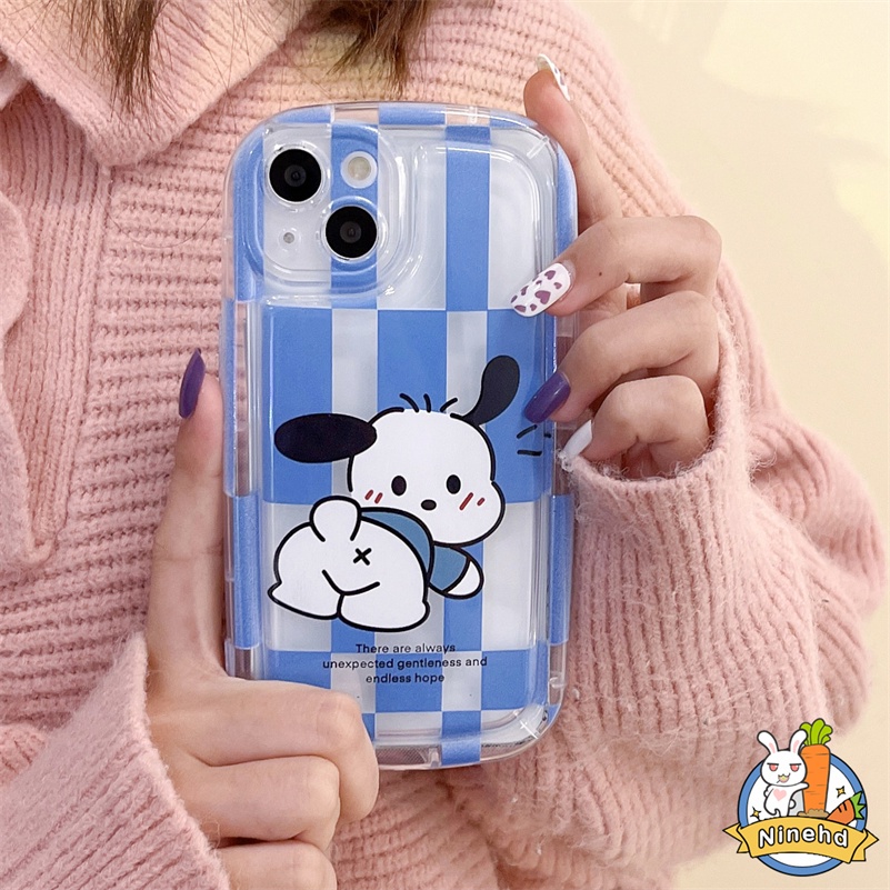 IPHONE Casing Kompatibel Untuk Iphone14 13 12 11 Pro Max X Xr Xs Max SE 8 7 6 6s Plus Lovely Pacha Dog Phone Case Blue Lattice Clear Space Case Airbag Shockproof Soft Case Cover Pelindung