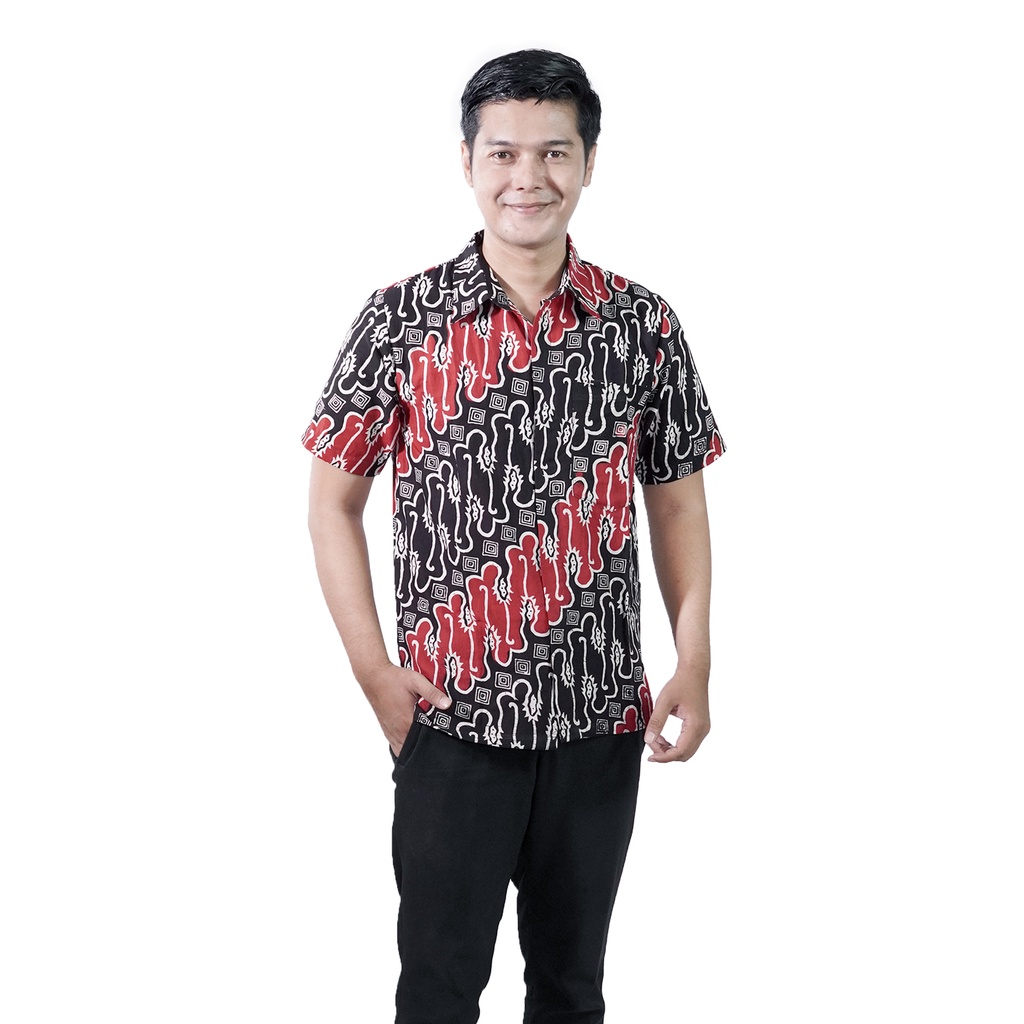 BatikNagaRejeki - Batik Pria Nonik Modern - Simple - Hitam Merah _ NONIK HEM