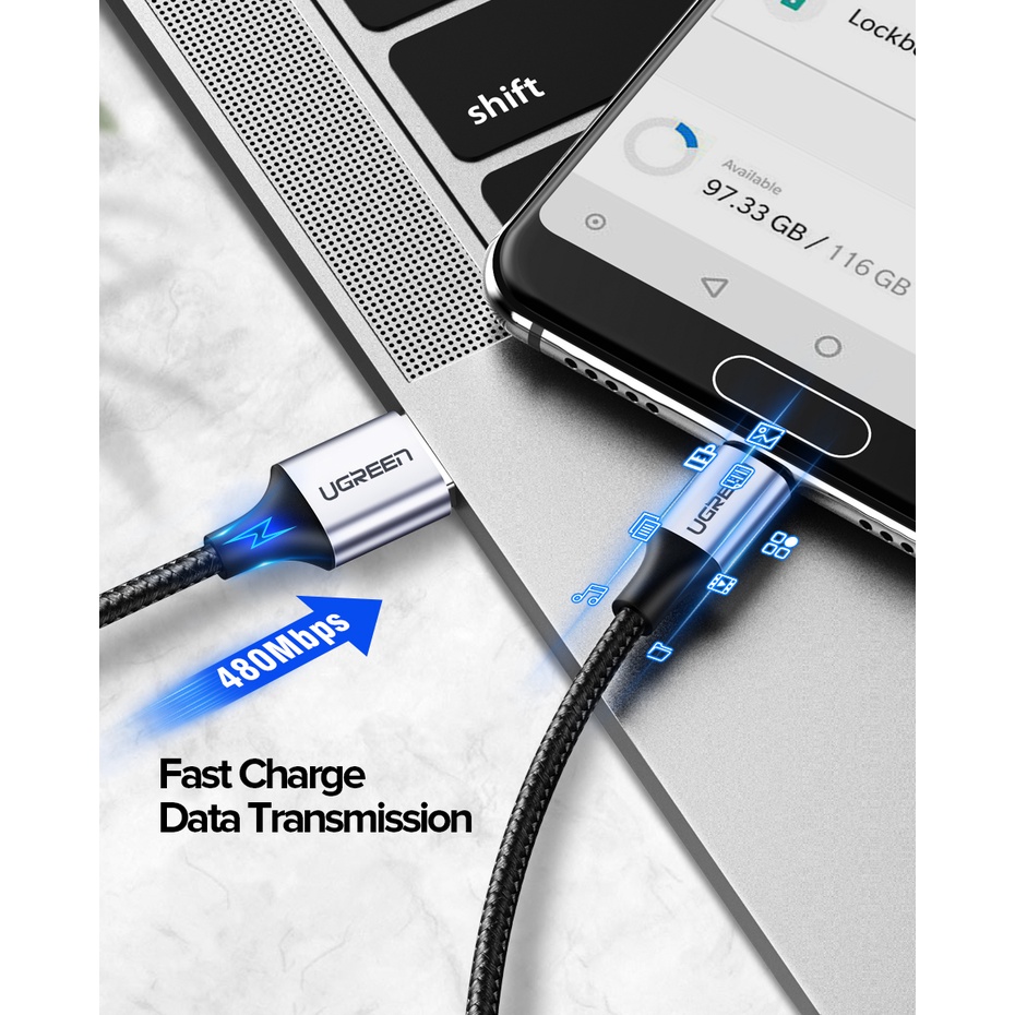 UGREEN Kabel Data Charger USB to Type C 3A Fast Charging QC 3.0