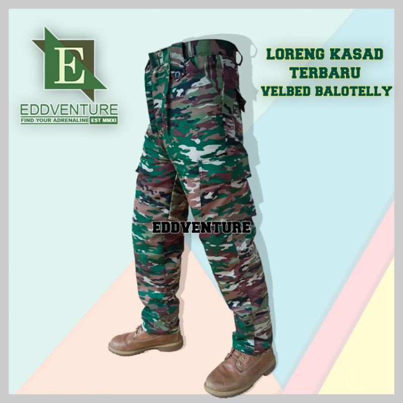 Satu Set Setelan Baju Kaos Dry Fit Lengan Pendek Celana Panjang Pdl Cargo Pria Loreng Kasad Terbaru Bahan Velbed Balotelli TNI AD Tentara Militer Tad Pria Wanita Tactical Outdoor Eddventure