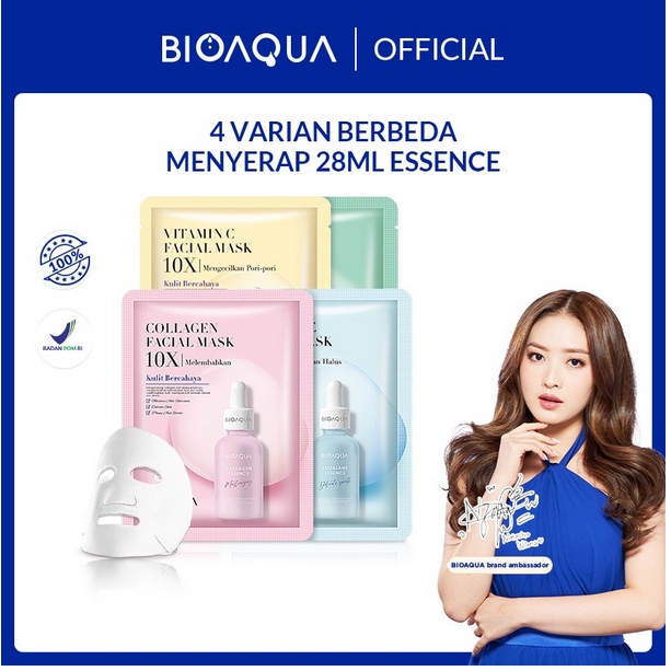 BIOAQUA Facial Mask 10X The Effect Vitamin C | Squalane | Collagen | Centella Essence | ❤ jselectiv ❤ Sheet Mask Dengan Efek 10X Lebih Efektif dari BIOAQUA ORI✔️BPOM✔️SALE✔️COD