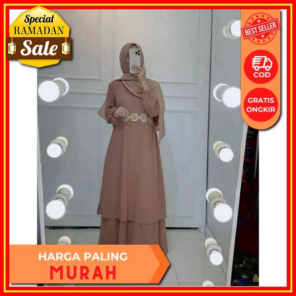 Putri Dress / Gamis Ceruty Baby Doll Full Furring Mix Brukat Dan Mutiara Zipper Depan Busui Premium 