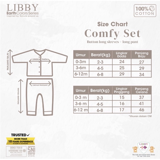 LIBBY Stelan Panjang Comfy Set Earth Combination Size 0-3|3-6|6-12 Bulan (1 stel/pack)