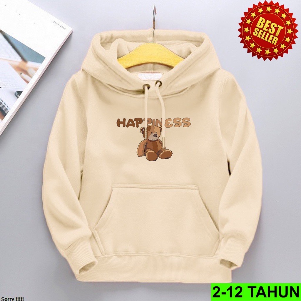 HAPPINES BEAR  Jumper Hoodie Anak II Jaket Hoodie Anak Viral Bahan Fleece Size M - XL ( Laki Laki &amp; Peremepuan )