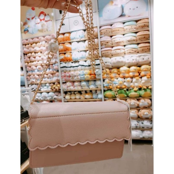 Miniso Scalloped Flap Crossbody Bag with Bead Chain