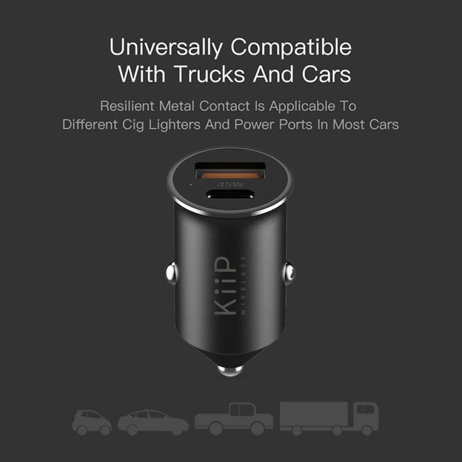 KIIP WIRELESS C8 CAR CHARGER MOBIL 45W TYPE-C+USB FAST CHARGING