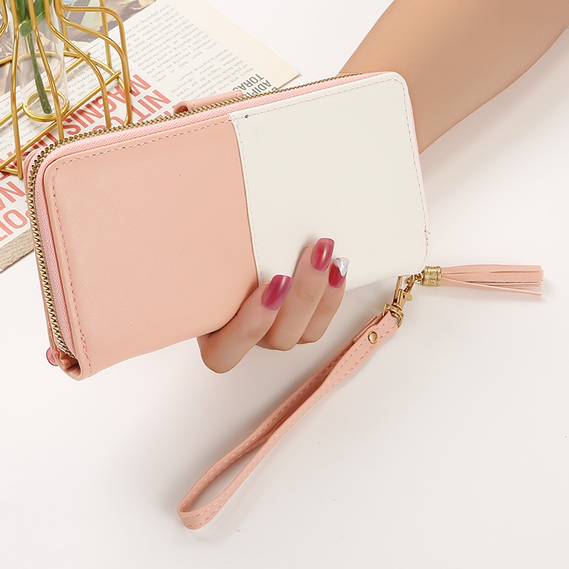 Dompet Panjang Lipat Zipper Korea Fashion Style Dompet Cewek Multifungsi Resleting Klip Women Wallet PU Satu7an D89