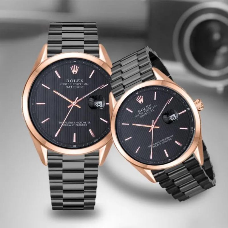 Jam Tangan Rantai Hitam Couple Pria Dan Wanita Tahan Air // Tanggal Aktif Tali Rantai Stainliss // Jam Couple Analog Quarsa Terlaris Dan Mewah Elegan Sporty Ready Stok Bisa Cod
