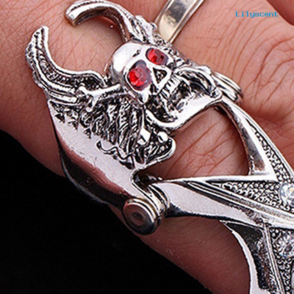 [LS] Fashion Pria Gothic Punk 2steps Skull Joint Knight Finger Cincin Baja Titanium